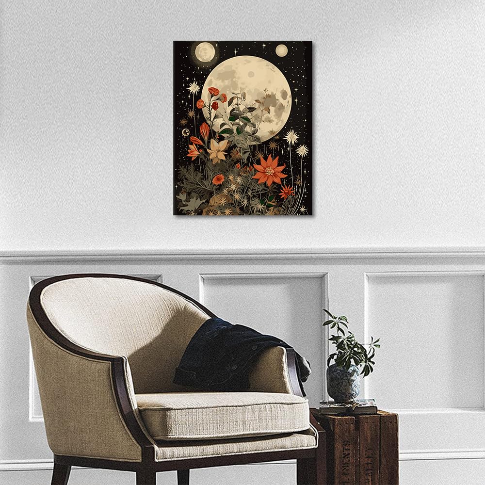 Paint by Number Flower Moon Adult Paint by Number Black Background Paint by Numbers Beginner Easy Painting by Number Retro Style Paint by Number to Family Friend Gift for Living Room Decor 16x20 in Generic