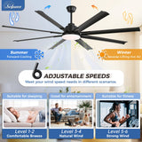 Sofucor 84 Inch Smart Ceiling Fan with Light, Large Industrial Outdoor Ceiling Fan with 8 Black Aluminum Blades, Works with App/Alexa/Google, 6-Speed Dimmable Reversible DC Motor for Living Room Patio Sofucor