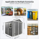 6x4 FT Outdoor Storage Shed with Floor, Plastic Garden Tool Shed with Windows, Vents & Lockable Door, Easy to Assemble Resin Bike Shed for Patio, Backyard, Lawn, Grey LINKHOO