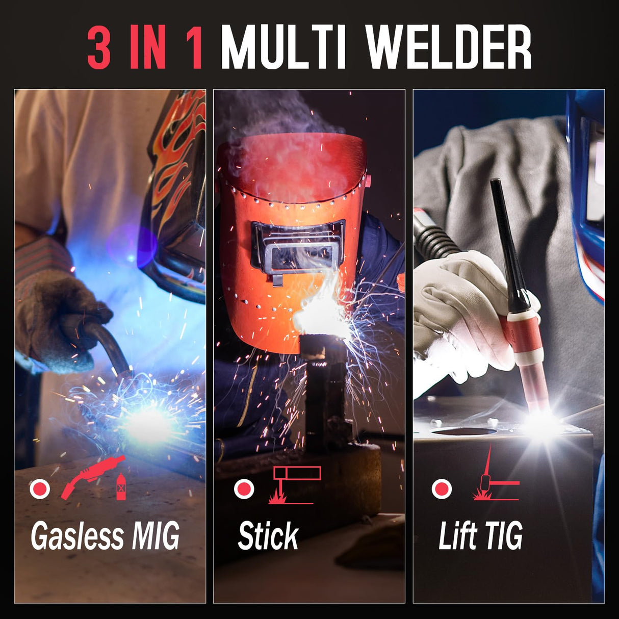 ACEWELDER 140A Gasless Flux Core MIG Welder/Lift TIG/Stick 3 in 1 Welding Machine 110V Portable IGBT Inverter Synergy Welder Machine Acewelder