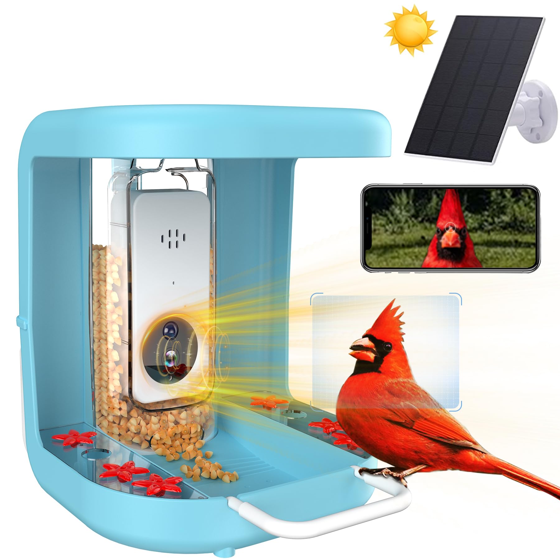 Qidoubird Smart Bird Feeder with Camera, Outdoor Bird Feeder Camera Solar Powered, Real Time Notifications, 1296P HD Live Video Bird Feeder Camera, Ideal Gifts for Bird Lovers (with Solar Pan - WoodArtSupply