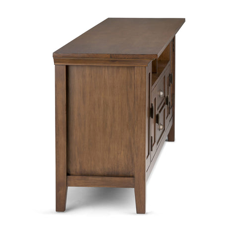 SIMPLIHOME Redmond SOLID WOOD 72 inch Wide Transitional TV Media Stand in Rustic Natural Aged Brown For TVs up to 80 inches for the Living Room and Entertainment Center SIMPLIHOME