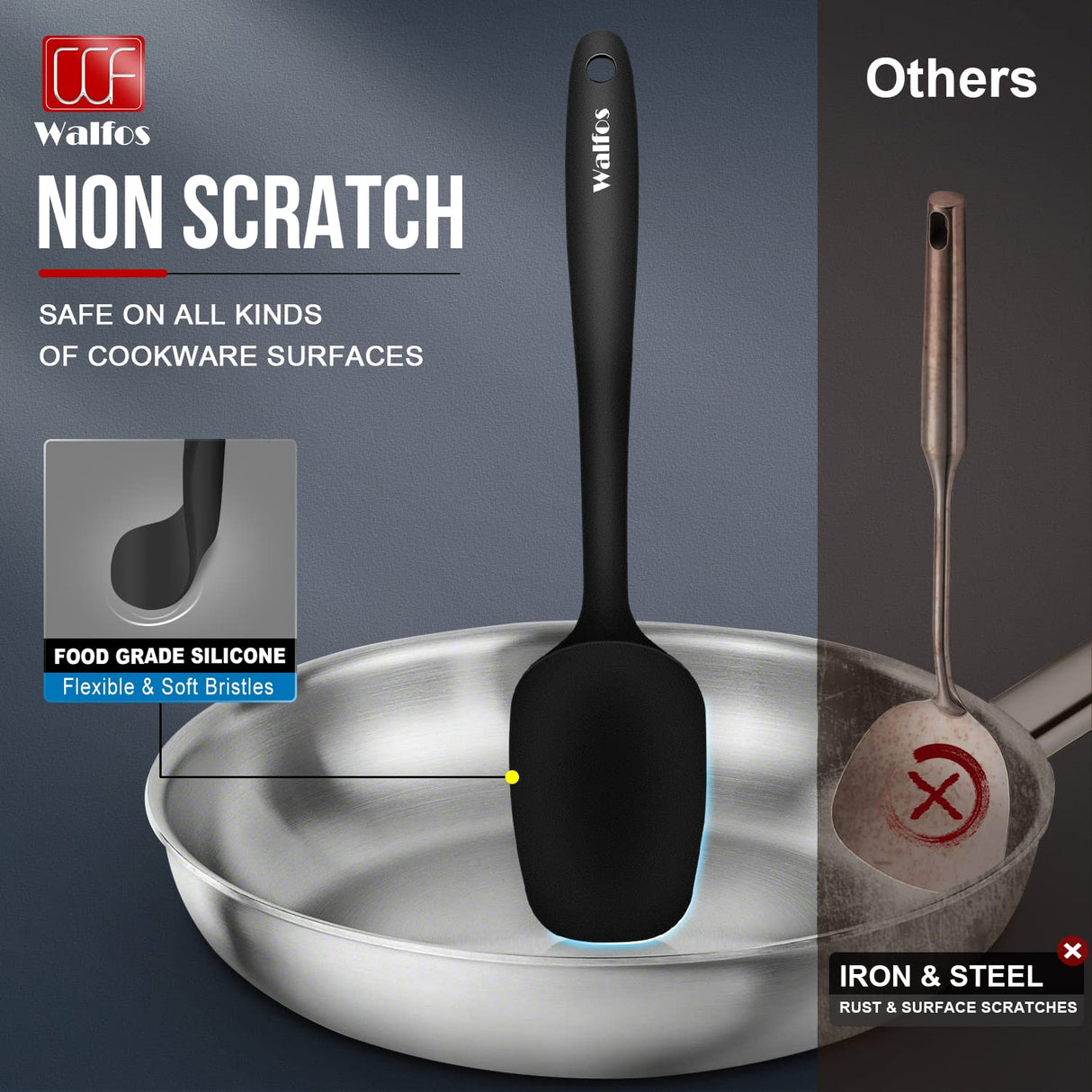 Walfos Silicone Spatula Set of 5 - (600°F) High Heat Resistant Kitchen Scraper Spatulas, One-Pieces Seamless Design, Perfect for Cooking Mixing & Baking - BPA Free and Dishwasher Safe,black Walfos