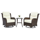 Luxury Outdoor Swivel Rocker Chairs High Back, 3 Piece Patio Rocking Chairs with Thick Cushions, Oversized Bistro Set with Small Side Table, for Porch, Outside, Pool, Deck, Yard, Garden (Rice White) HILLGA
