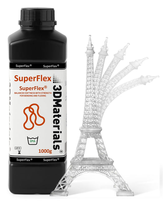 SuperFlex 3D Printer Resin, Softness 80A Simulating Flexible Rubber, Made in Korea by 3DMaterials (1000g, Clear)