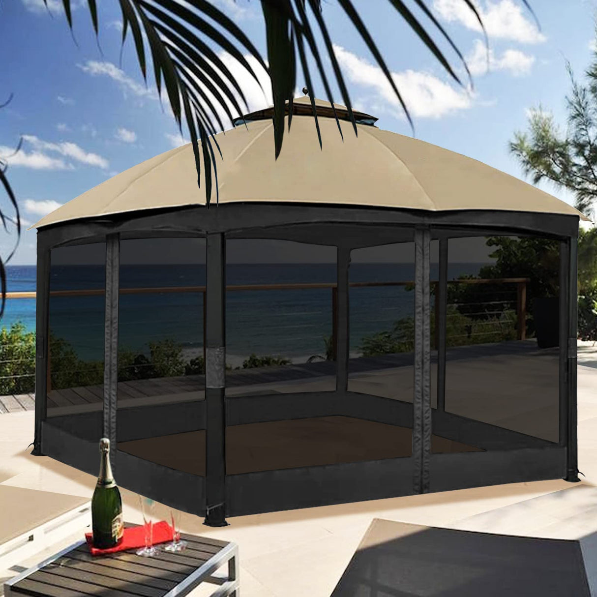 OLILAWN Gazebo Universal Replacement Mosquito Netting, 10' x 12' Outdoor Canopy Net Screen 4-Panel Sidewall Curtain, with Zippers, Easy to Install, Fit for Most Gazebo 10x12 Canopy, Black OLILAWN