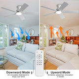 KENSID 48 Inch White Ceiling Fans with Lights and Remote,Low Profile Flush Mount Modern Ceiling Fan with Light, 5 Blades,Dimmable LED Light,6 Speed DC Motor,Indoor Outdoor Ceiling Fan for Bedroom KENSID