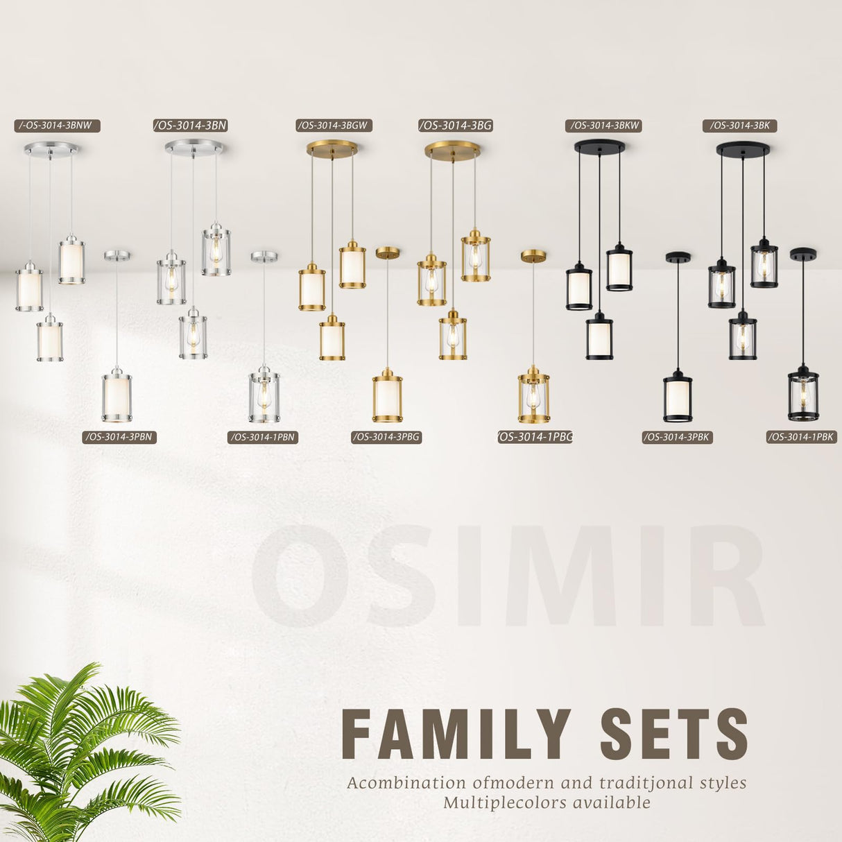 Osimir Brushed Nickel Pendant Lights Kitchen Island 3 Pack, Modern Kitchen Pendant Lighting Over Island with Milk Glass, Farmhouse Mini Hanging Light for Sink Dining Room, OS-3014-3PBN Osimir