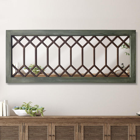 TopCity Farmhouse Mirror Decorative Rustic Wall Mirror Large Vintage Wooden Framed Wall Decor for Bedroom, Living Room,Entryway,43.3X 17.7inch TopCity