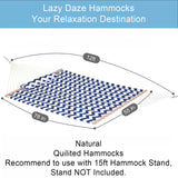 Lazy Daze Hammocks 12 FT Double Quilted Hammock with Spreader Bars and Detachable Pillow, 2 Person Hammock for Outdoor Patio Backyard Poolside, 450 LBS Weight Capacity, Blue Chevron Stripe Lazy Daze Hammocks