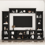 ECACAD 4-Piece Wall Unit TV Stand with Bookshelves for TVs up to 65", Modern TV Console Table Media Entertainment Center with Glass Doors & Open Shelves for Living Room, Bedroom & Home Theater, Black ECACAD
