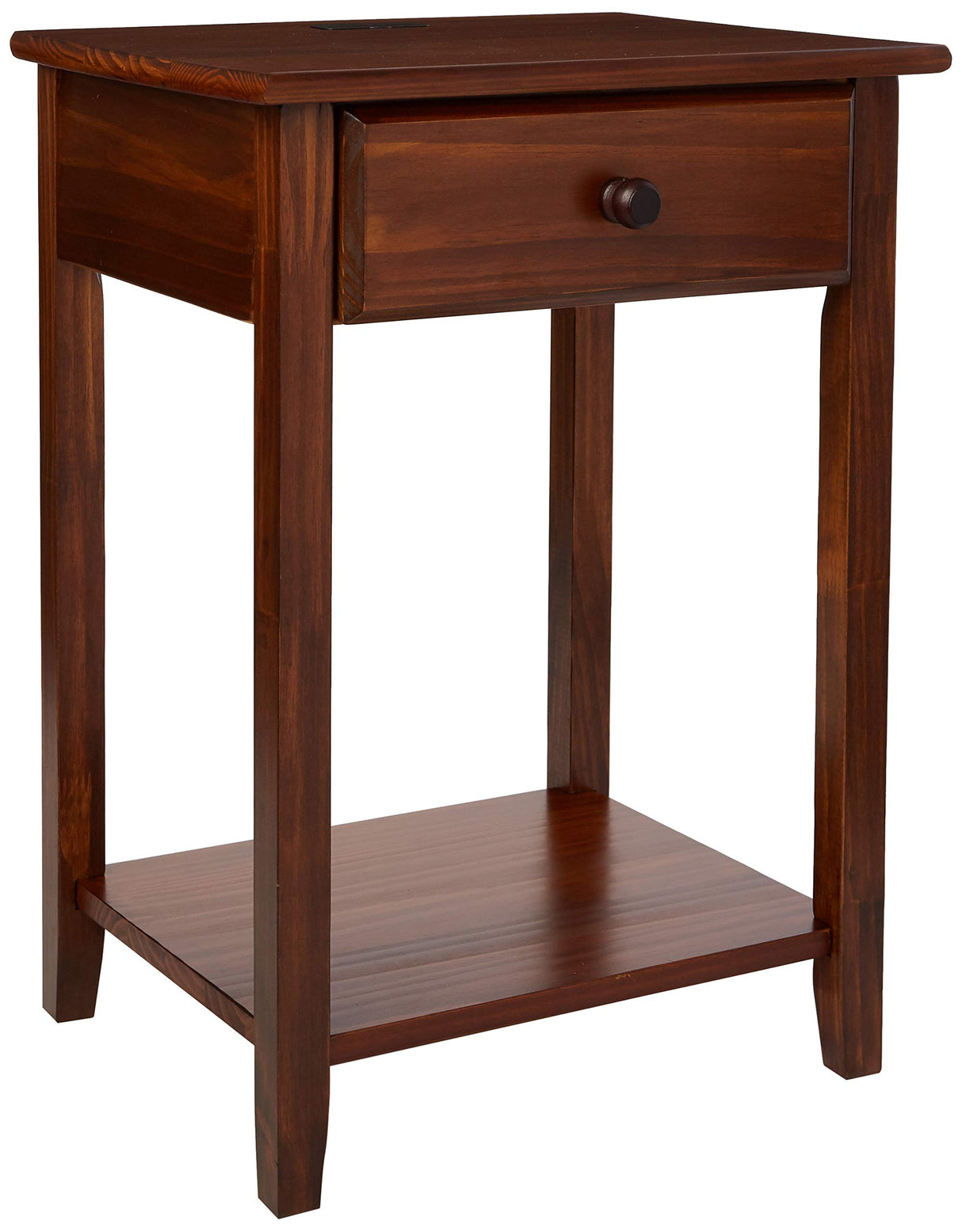 Casual Home Night Owl Nightstand with USB Ports-Warm Brown Casual Home