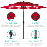 Best Choice Products 10ft 3-Tier Solar Patio Umbrella, Outdoor Market Sun Shade for Backyard, Deck, Poolside w/ 24 LED Lights, Tilt Adjustment, Easy Crank, 8 Ribs - Red Best Choice Products