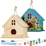 Juexica 2 Pack Bird House Kit Wooden DIY Birdhouse to Paint Build a Bird Bungalow Birdhouse Crafts to Build Family Home Arts and Craft Projects Christmas Birthday Party Gift (Rotundity) Juexica