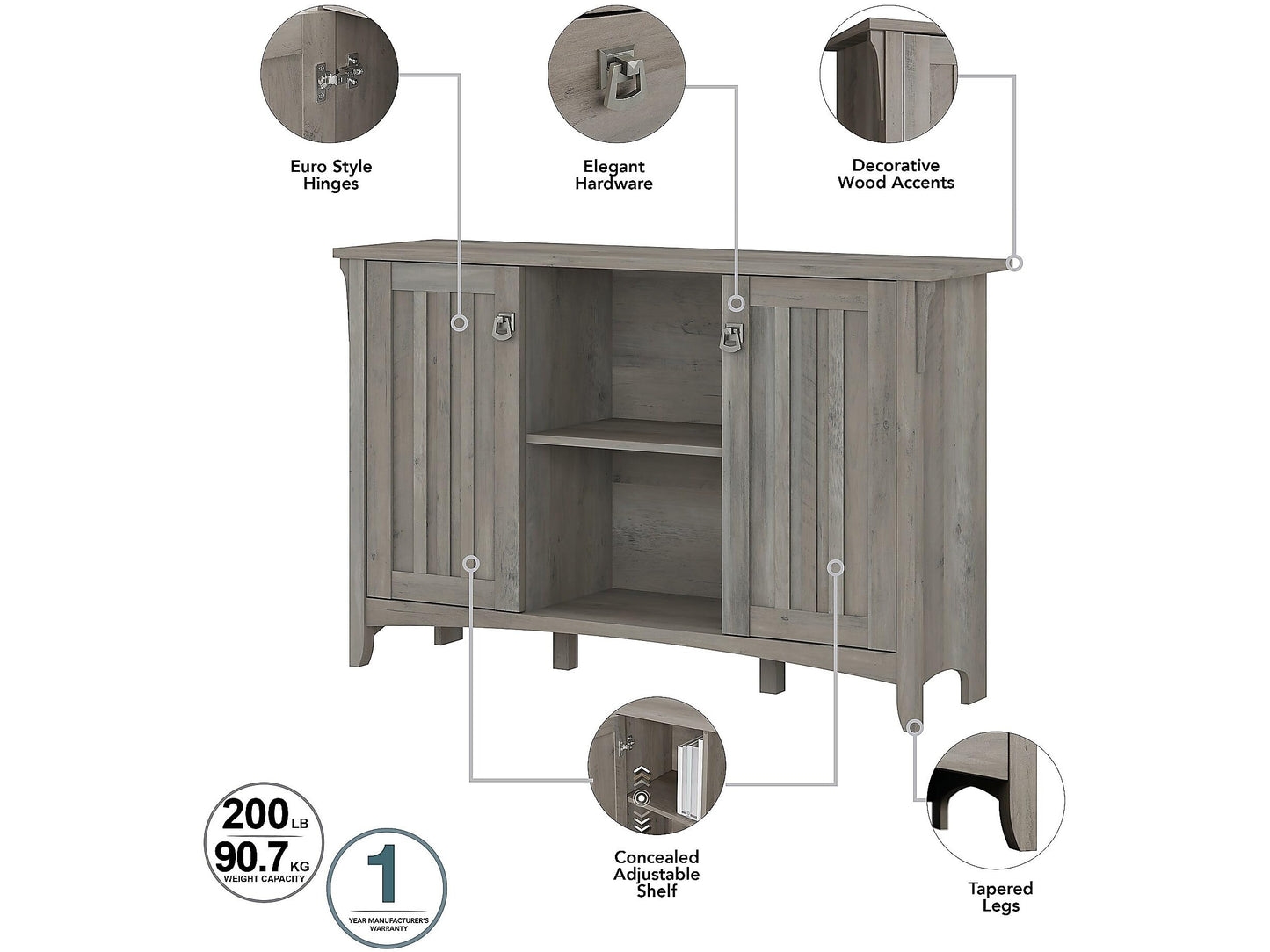 Bush Furniture Salinas Entryway Storage Set with Hall Tree, Shoe Bench and Accent Cabinet in Driftwood Gray