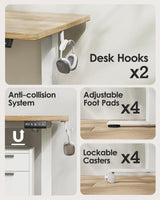 TIQLAB Height Adjustable Electric Standing Desk, 55 x 24 inch, Sit Stand Up Desk, Splice Board, Computer Home Office Desk, White Frame/Maple Top TIQLAB