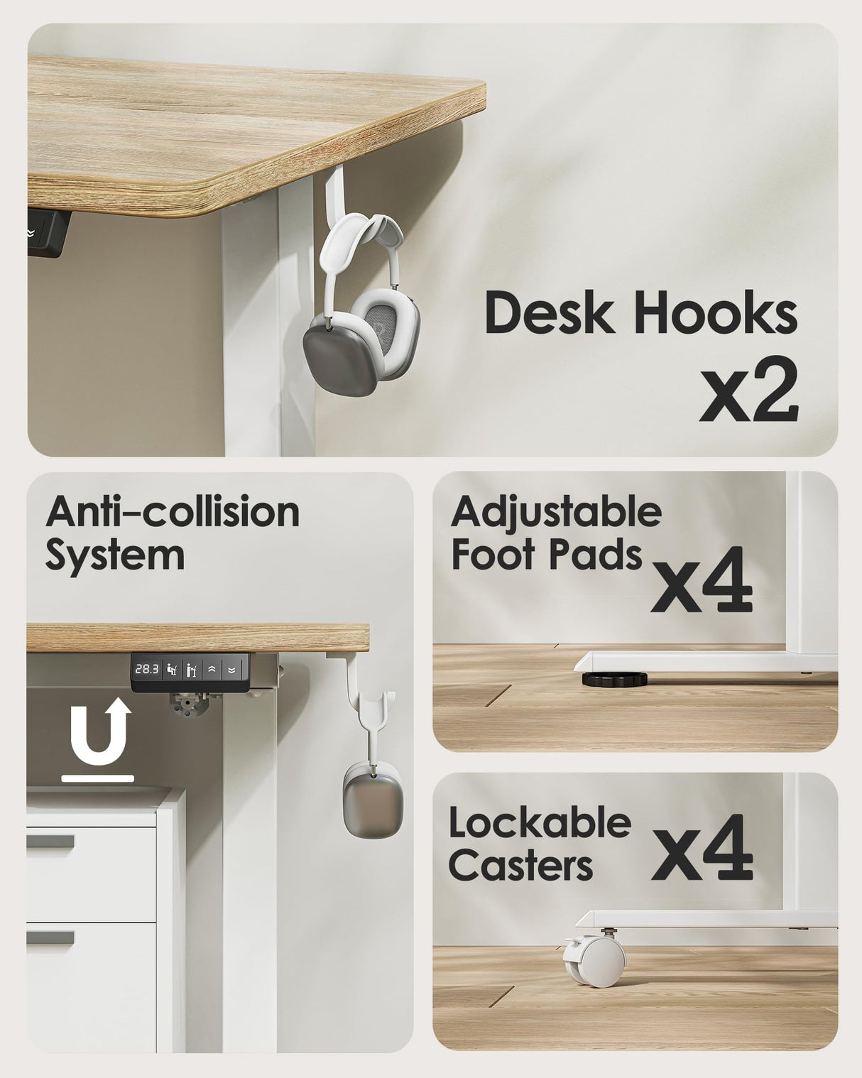 TIQLAB Standing Desk 63 x 24 inch, Electric Height Adjustable Desk with Splice Board, Stand Up Desk, Sit Stand Desk Computer Desk for Home Office, White Frame/Maple Top TIQLAB