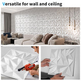 Art3d 33-Pack 3D Wall Panels for Interior Wall Decor, Modern Diamond Textured Accent Wall Paneling for Gaming Living Room TV Wall Background, 12 x 12 inch White Art3d