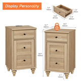WAMPAT Nightstands with Charging Station, Set of 2 End Table with Power Outlets & USB Ports for Living Room, Modern Side Table with Drawer and Storage Cabinet for Bedroom, Oak WAMPAT
