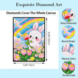PERFECTSIGHT Cute 5D Diamond Art Kits with Wooden Frame, Kawaii DIY Painting Art for Adults, Diamond Arts and Crafts Sets, Big Gem Full Drill Diamond Dots for Women, Rainbow Bunny PERFECTSIGHT