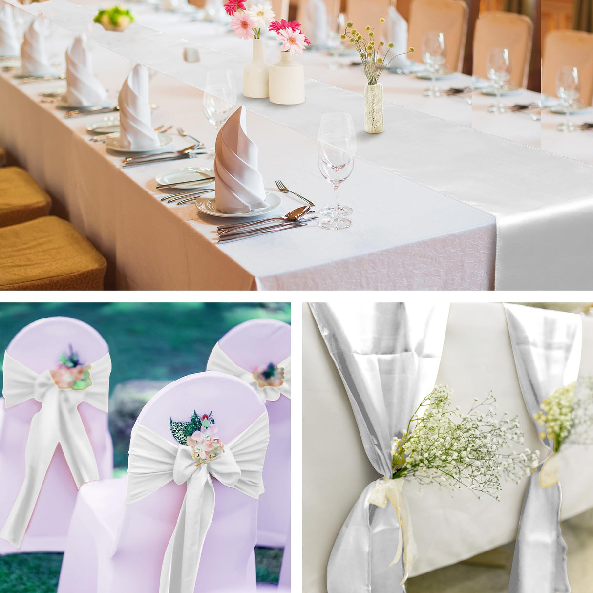 Aneco 4 Pack Satin Table Runner 12 x 108 Inch White Long Bright Silk and Smooth Fabric Party Table Runner for Wedding Banquet Party Decoration Aneco