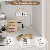 HOSTACK 75.4" Tall Kitchen Pantry Cabinet with Charging Station, Modern White Kitchen Hutch with Microwave Stand and Wine Racks, Large Food Pantry Storage Cabinet with Glass Doors and Drawers, White HOSTACK