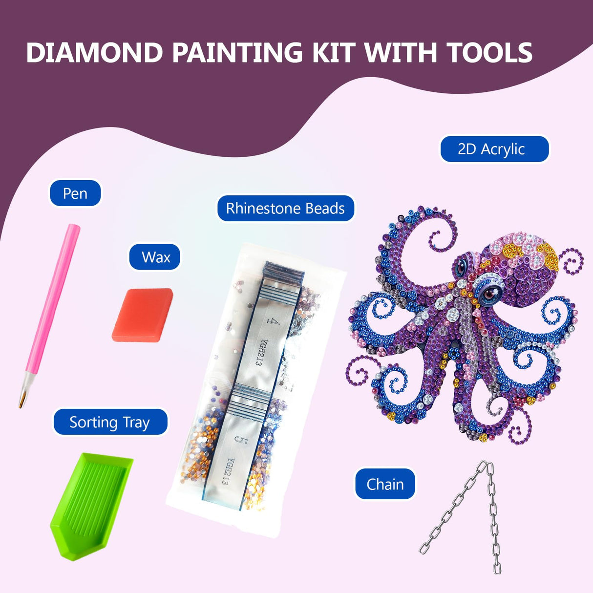 Celegoods Octopus Diamond Art Hanging Kits for Adults Beginners, Rhinestone Beads Acrylic Hanging Pendant Diamond Painting Dots Art Small Kits Hanging Decor, DIY Craft for Home Garden Decor Celegoods