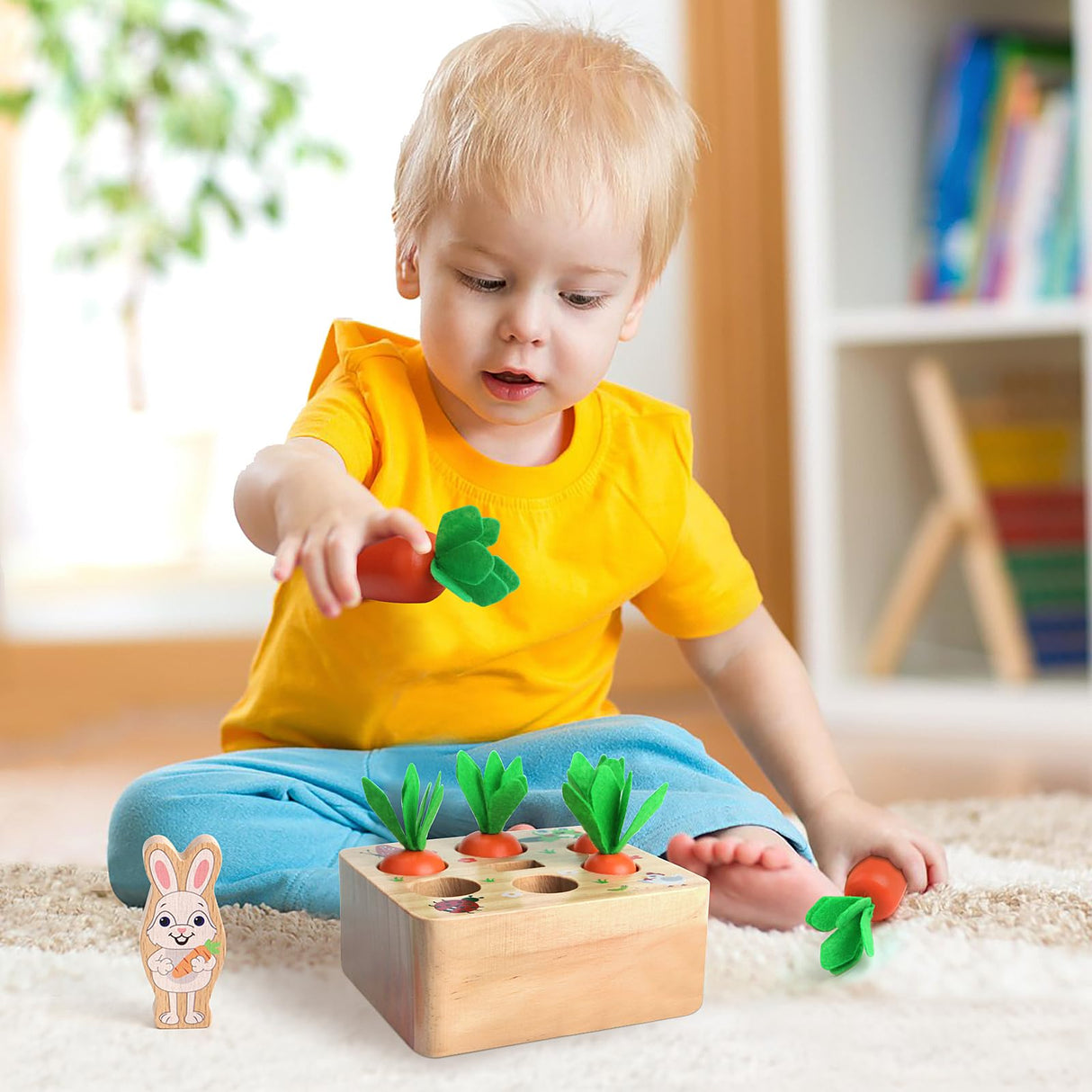 SKYFIELD Carrot Harvest Game Wooden Toy for Baby Boys and Girls 1 2 3 Year Old, Educational Shape Sorting Matching Puzzle Gift Toy with 7 Sizes Carrots.Great Montessori Toy for Toddlers 1-3 SKYFIELD