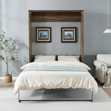 MERITLINE Queen Size Murphy Bed with USB Port,Wood Folding Brown Murphy Wall Bed Cabinet MERITLINE