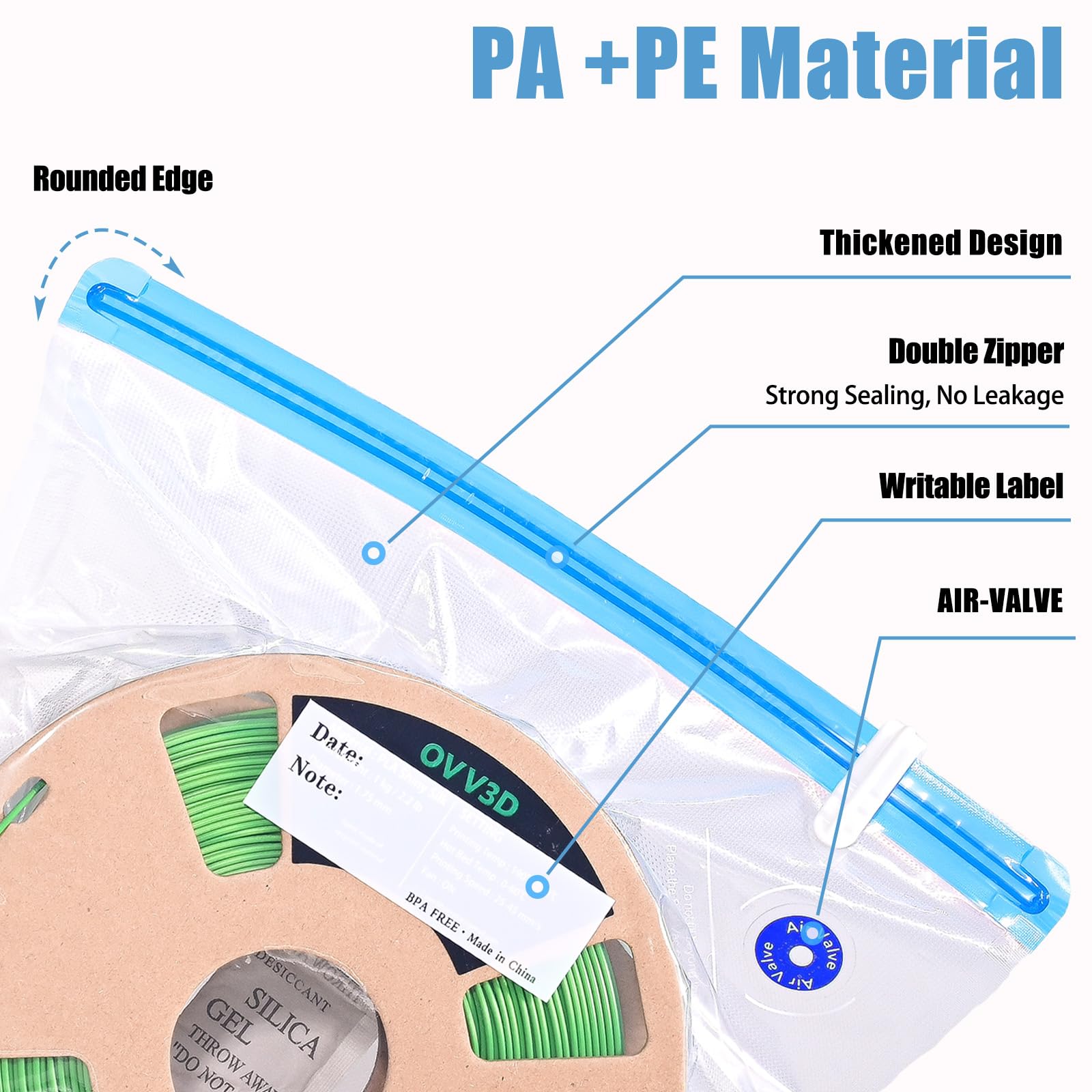 Plus Size 32x34cm OVV3D Filament Storage Bags 44pcs, 3D Printer Filament Storage 20 Bags Vacuum Sealed Kit with 20 Desiccants, Perfect for 3D Filament Storage or Using After Filament Dryer Bo - WoodArtSupply