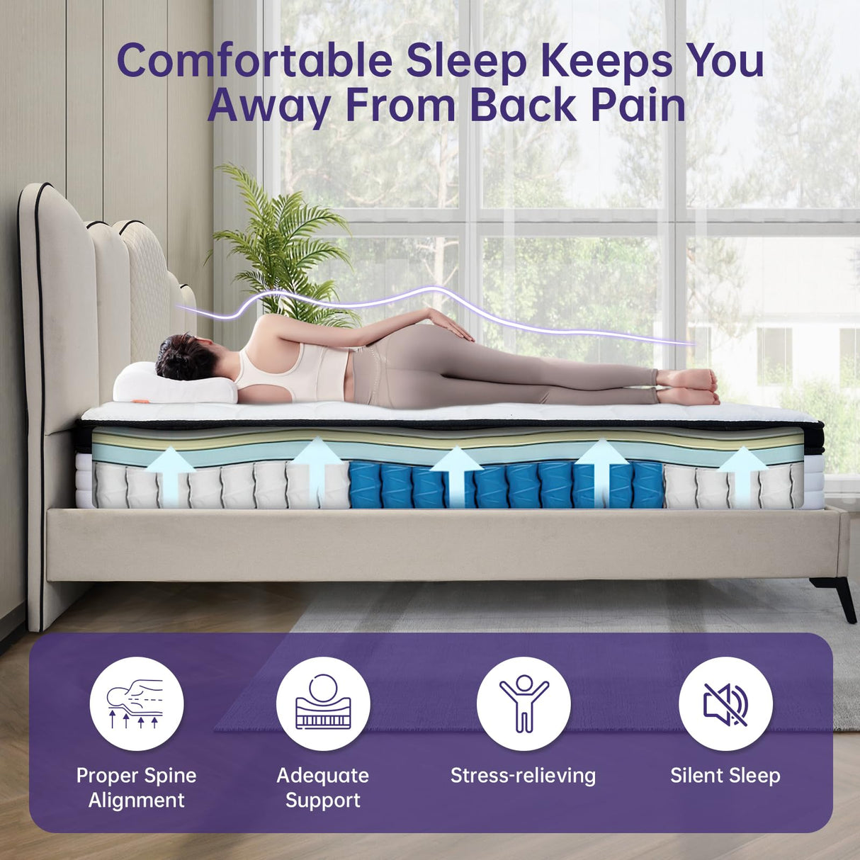 KUDSQ Queen Size Mattress 12 Inch, Queen Mattress in a Box with Memory Foam and Pocket Spring for Pressure Relief & Comfort Sleep, Medium Firm Feel, Fiberglass Free Bed in a Box/CertiPUR-US KUDSQ