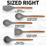 Zulay Kitchen Utensils Set Non-Stick Silicone Cooking Utensils Set with Authentic Acacia Wood Handles - 5 Piece Silicone Utensil Set - Silicone Kitchen Utensils Set with 464°F Heat Resistance - Gray Zulay Kitchen