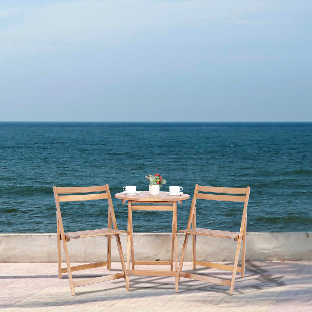 VICTORY RELAX Acacia Wooden Chairs Set of 2, Folding Waterproof Small Patio Chairs with Waterproof and UV Coating, Indoor Outdoor Bistro Set for Garden Balcony Patio Lawn Living Room VICTORY RELAX