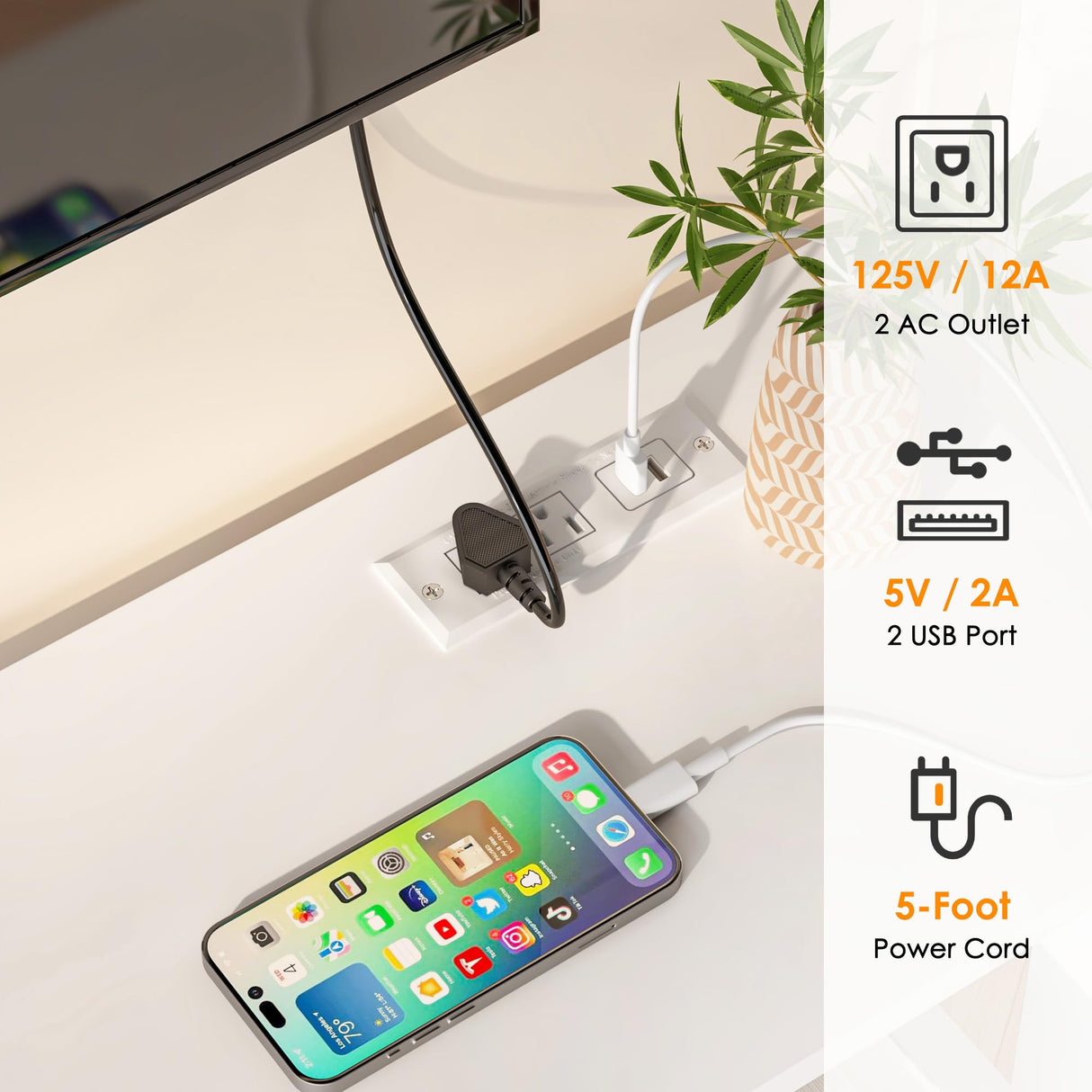 SogesPower LED TV Stand for 55/60/65” TVs,LED Entertainment Center with Charging Station and Adjustable Glass Shelves,TV Stand with Lights for Bedroom Living Room,Media TV Console with Storage,White SogesPower