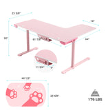 EUREKA ERGONOMIC Pink L Shaped Gaming Desk, 60 Inch Large Home Office Corner PC Computer Table Study Writing Modern Workstation Girls Female Gifts L60 w Mouse Pad Cable Management, Space Saving, Left EUREKA ERGONOMIC