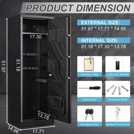 Marcree 8-10 Gun Safe, Digital Large Gun Cabinet for Rilfes and Shotguns, Rifle Safe with Removable Shelf, Shotgun Safes with Dual Alarm System&Mute Function, LED Light, Pistol Bags, Assemble Required Marcree