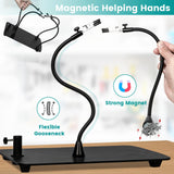 KUVRS 10X Magnifying Glass with Light and Stand, 2,200 Lumens 3 Color Stepless Dimming Lighted Magnifier Light, 4 PCB Pillars & Soldering Helping Hands Magnifying Lamp for Craft Electronic Project KUVRS