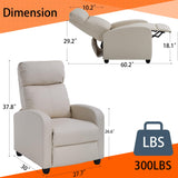 MKDLUFEI Adult Recliner Chair PU Leather Massage Recliner Sofa with Lumbar Support, Push Back, Armrests, Footrest, Adjustable Home Theater Seating for Living Room Home Theater (Black) (Beige) MKDLUFEI