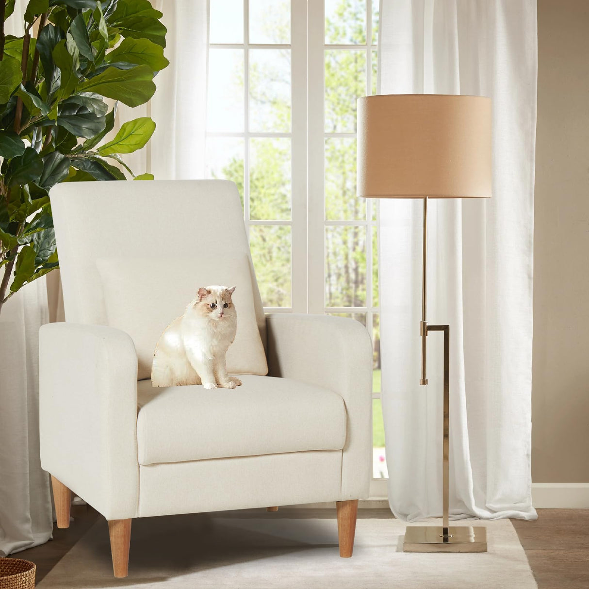 COLAMY Modern Upholstered Accent Chair Armchair with Pillow, Fabric Reading Living Room Side Chair,Single Sofa with Lounge Seat and Wood Legs, Beige COLAMY