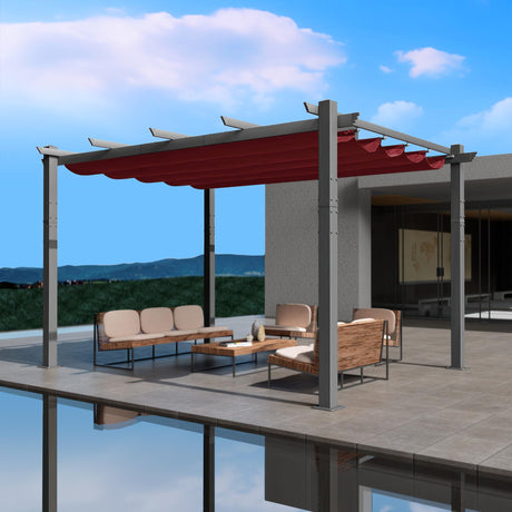 Kozyard Morgan Outdoor Retractable Pergola with Sun Shade Canopy Patio Aluminum Pergola Shelter for Backyard Deck Garden Modern Metal Grill Gazebo (10' x 13', Burgundy) Kozyard