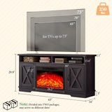 AMERLIFE 63" Farmhouse TV Stand with 26" Fireplace, for TVs up to 73", Media Entertainment Center with Adjustable Shelf & Barn Doors, Rustic TV Console Cabinet for Living Room, Dark Walnut & Wood AMERLIFE