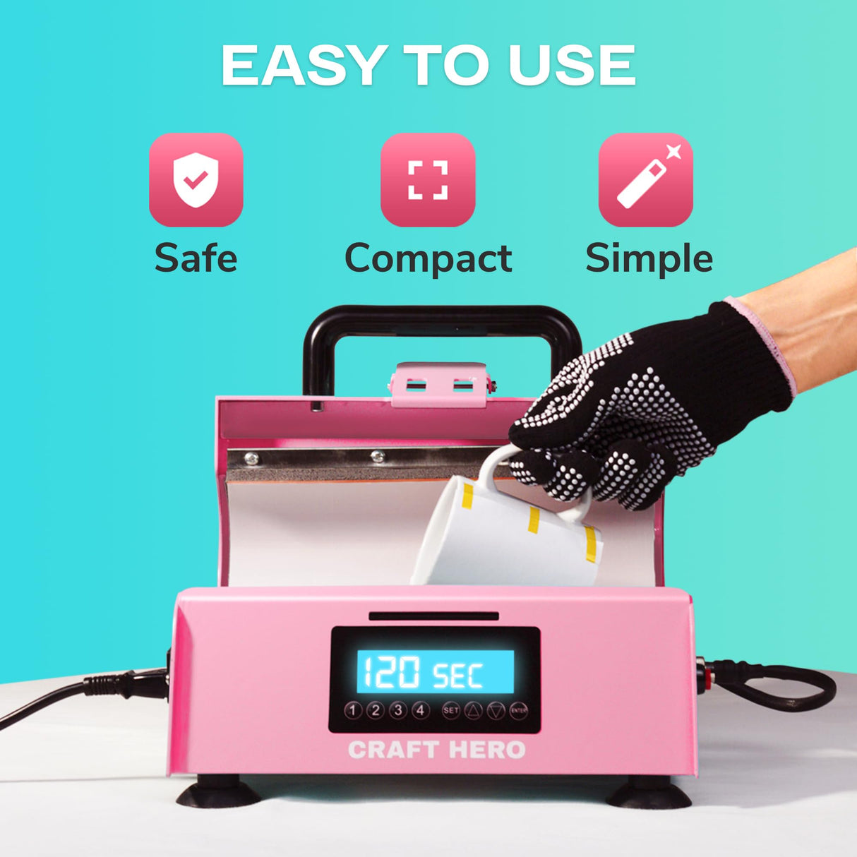 Tumbler Heat Press Machine Craft Hero (Pink) for 11oz, 15oz,16oz, 20oz, 30oz Sublimation Blanks Tumblers, Glass/Ceramic Mug, Coffee Cup with Sublimation Paper/Heat Tape CRAFT HERO