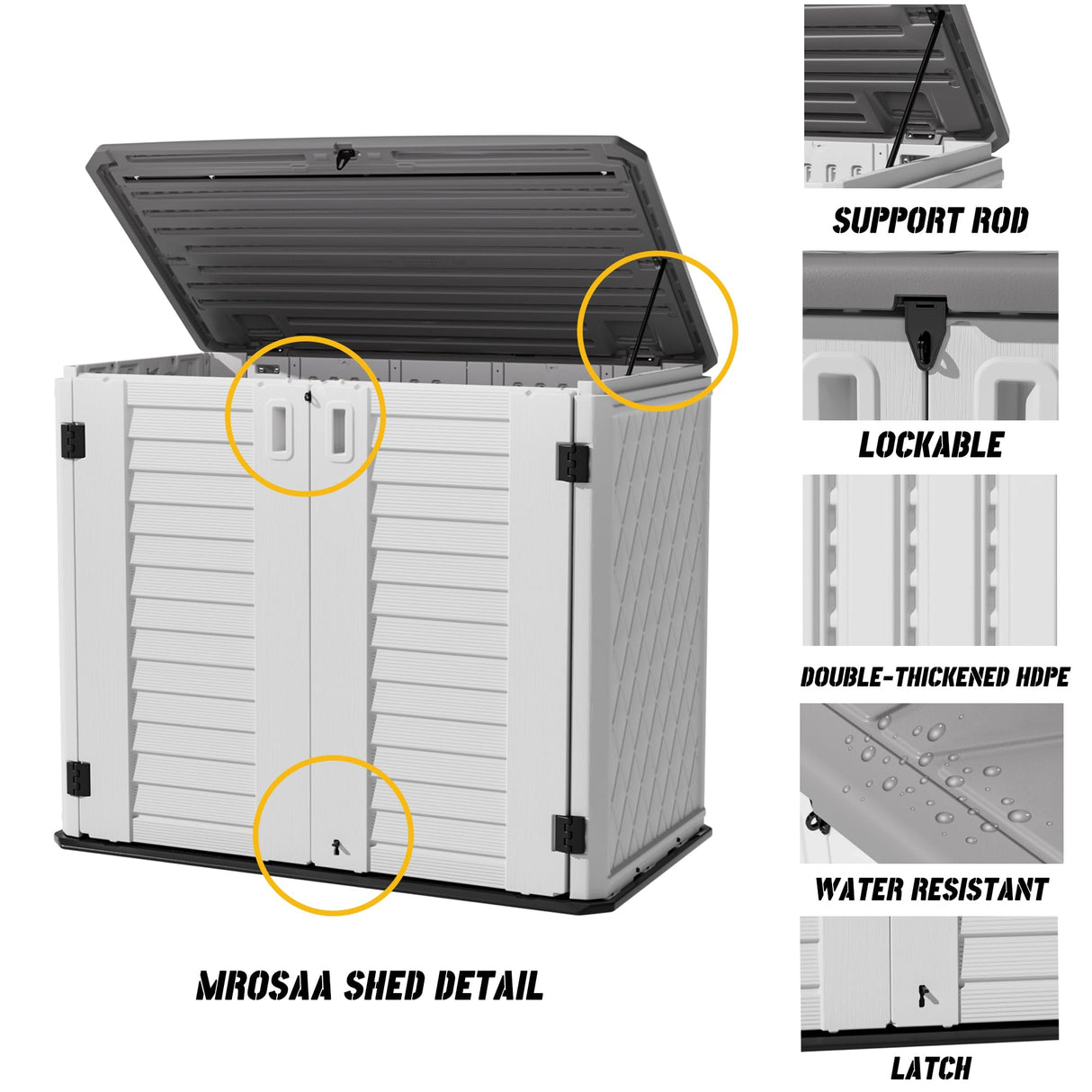 Mrosaa Outdoor Patio Storage Shed,Waterproof Horizontal Outdoor Storage Cabinet for Garbage Cans,Tools and Lawnmower Lockable(34 Cu.ft-Warm-White) Mrosaa