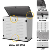 Mrosaa Outdoor Patio Storage Shed,Waterproof Horizontal Outdoor Storage Cabinet for Garbage Cans,Tools and Lawnmower Lockable(34 Cu.ft-Warm-White) Mrosaa