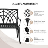 VINGLI 38" Outdoor Bench Cast Aluminium Garden Bench, Orchid Porch Bench Patio Bench Deck Furniture for 1-2 Person Seat (Black) VINGLI