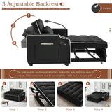 Pull Out Sofa Bed with Phone Holder, Convertible Velvet Loveseat Sleeper with 2 USB Charging Ports, Modern Futon Couch with Cup Holders and Adjustable Backrest, Small Love Seat for Living Room, Black KINFFICT
