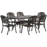 Outsunny 7-Piece Patio Dining Set, Cast Aluminum Outdoor Furniture Set with 6 Armchairs, 1 Table and Umbrella Hole, Bronze Outsunny