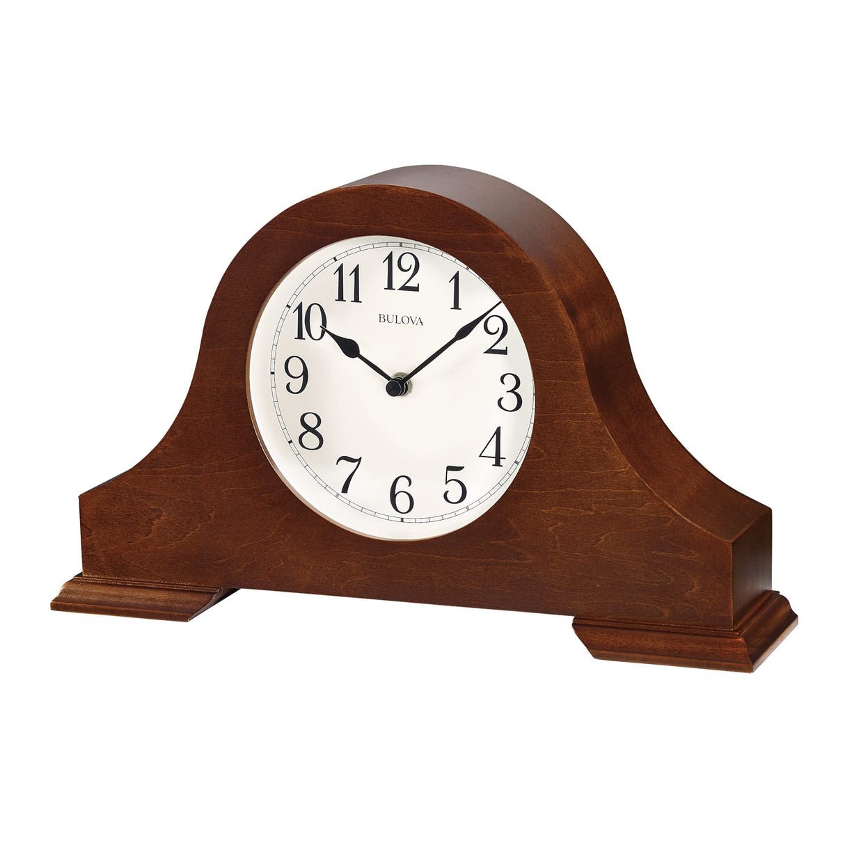 Bulova B1931 Sturbridge Brown Cherry Hardwood Tambour Shape Decorative Mantel and Table Top Clock with Cream Dial and Metal Spade Hands Bulova