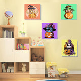 4 Pack Halloween Cartoon Paint by Numbers for Kids with Framed Canvas-with Wooden Easel, Pumpkin Paint by Number for Kids Ages 4-8-12, DIY Easy Acrylic Oil Painting Kits for Home Wall Decor (8X8inch) KOJEFCV