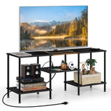 OYEAL Black Bedroom TV Stand with Storage Cabinet up to 50 inch TV, Small TV Console Table with Power Outlets 45 inch Media Entertainment Center for Living Room Bedroom OYEAL